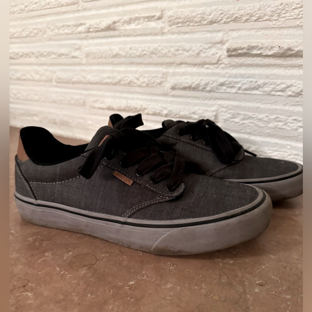 Vans shoes gray, black, and tan